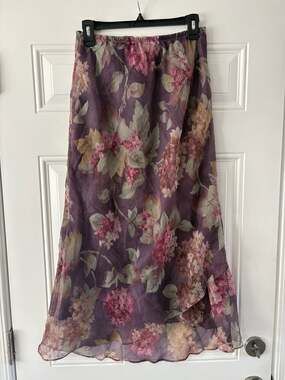 Vintage Karin Stevens 90s Purple Floral Chiffon Maxi Skirt Size 10